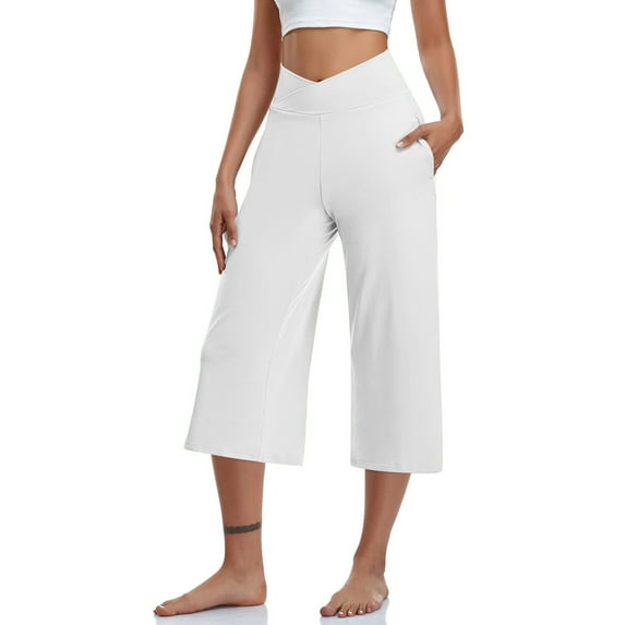 sovlvnd on Clearance Women Plus Size Color High Waist Pocket Sports Fitness Yoga Wide Leg Fashionable Soft Versatile Capris Pants