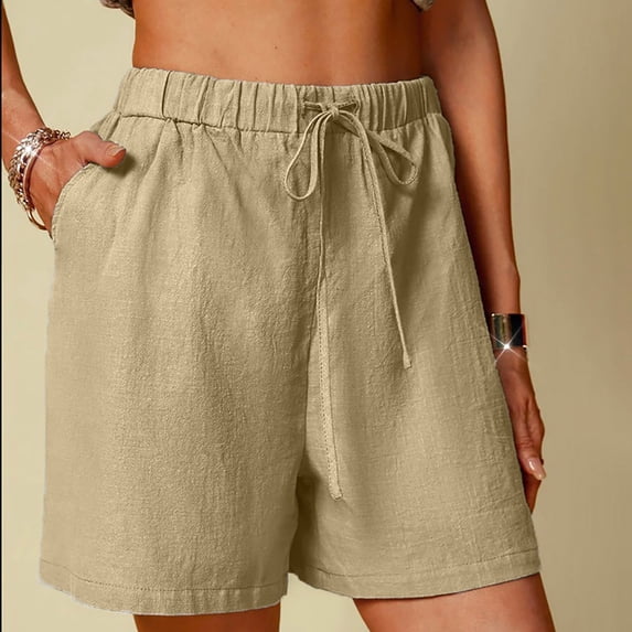sovlvnd on Clearance Women's Over Size Fashionable Linen Shorts Solid Color Comfortable Breathable Elastic Wide Leg Casual Shorts