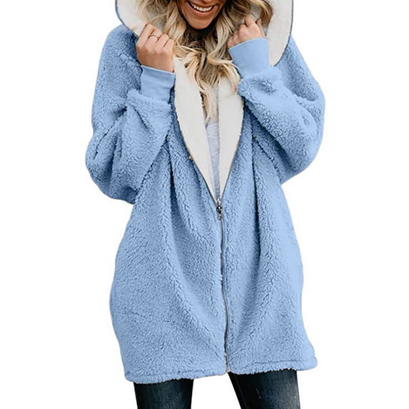 sovlvnd on Clearance Womens Fashionable Solid Oversized Zip Down Hooded Coat Cardigans Outwear With Pocket Loose Trendy Blouse Coat Tops