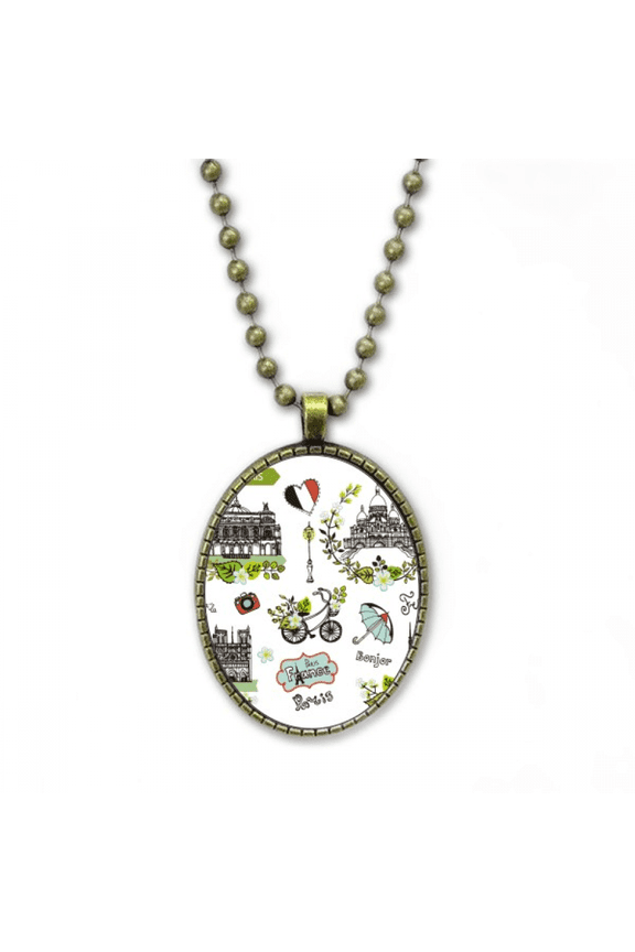 sp eiffel paris france graffiti necklace vintage chain bead pendant jewelry collection