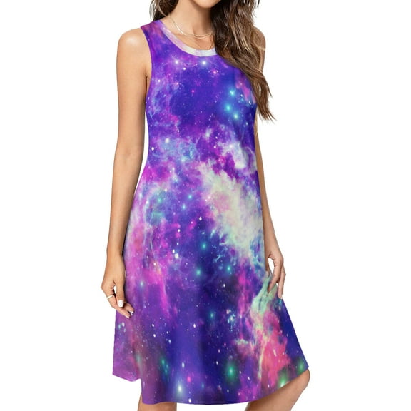 space with bright star nebula Spring Summer Dresses for Women Fashion T-shirt Dress Casual Sleeveless Loose Sundress with Pockets