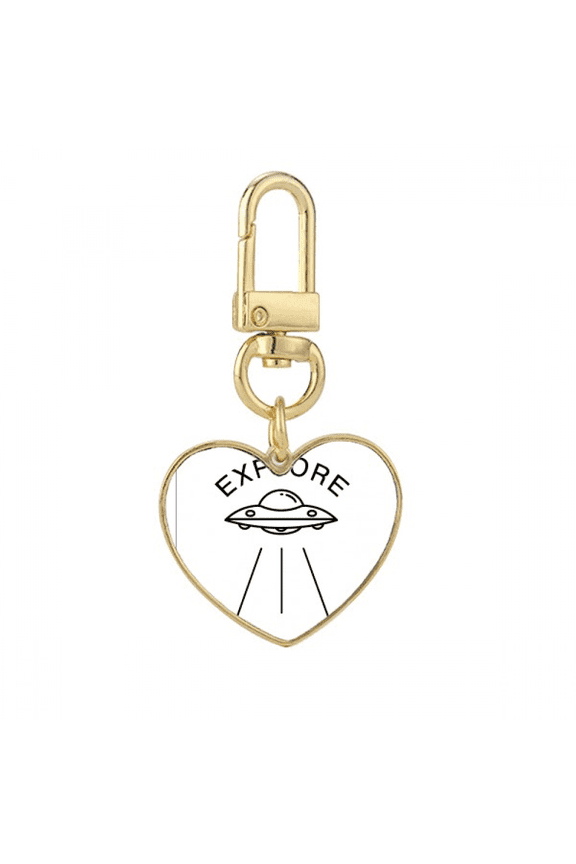 spacecraft explo alien life Gold Heart Keychain Metal Keyring Holder