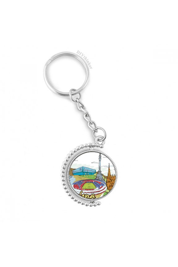 spain barcelona monument watercolor rotatable keyholder disc accessories chain clip