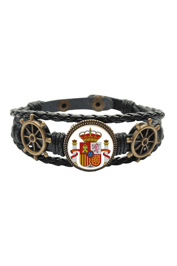 spain eu national emblem Leather Braided Ocean Bracelet Wristband