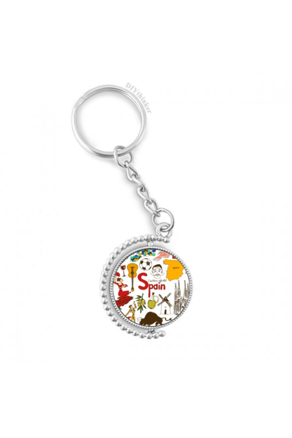 spain landscap animals national flag rotatable keyholder disc accessories chain clip