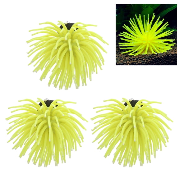 <span Style="background:red"></span> Coral Decorations For Fish Tanks, Vibrant Yellow Sea Anemone, 3,Piece Set