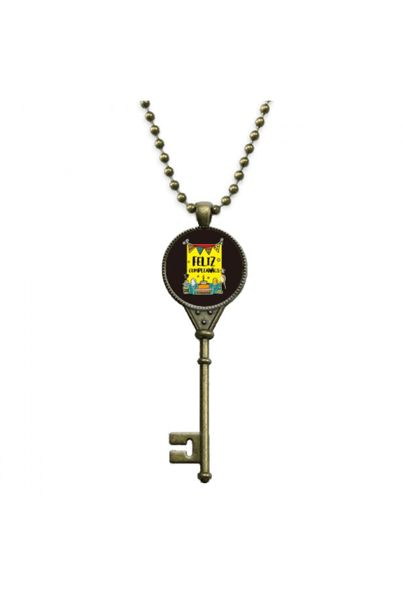 spanish food birthday language word key necklace pendant tray embellished chain