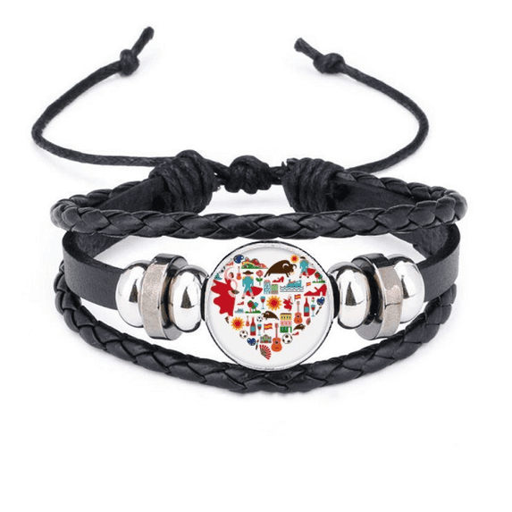 spanish heart bullfight flango flag bracelet braided leather woven wristband