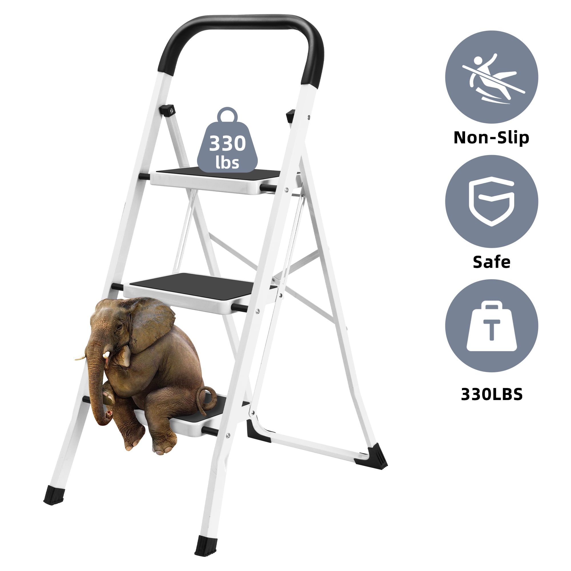 spanspace 3 Step Folding Ladder, Portable Lightweight Folding Step Stool with Handgrip, Wide Anti-Slip Platform Steps, 330 lbs Capacity