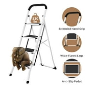 spanspace 4 Step Folding Ladder, Portable Lightweight Step Stool with Handgrip, Wide Anti-Slip Platform Steps, 330 lbs Capacity for Closet, Kitchen, Office, Home, White