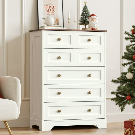 spanspace 7 Drawers Dresser for Bedroom, Modern Vertical Chest of Drawer with Metal pull Handle, Wood Storage Cabinet&nbsp;for Living Room, Hallway and Bedroom (White)