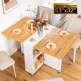 thumbnail image 1 of Spanspace Folding Dining Table with Larger Tabletop（53'' × 31.5''), Drop Leaf Design, 6 Wheels and 2-Layer Storage Shelves, Space Saving Multi-Functional Kitchen and Dining Table, White, 1 of 12
