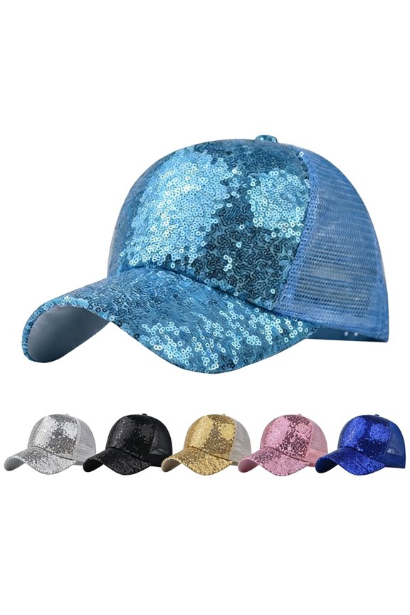 Sparkle Baseball Cap Sparkle Baseball Cap Sequined Unisex Adjustable Hat with Mesh Back Brim Casual Sun Visor Cap forSports Sequined Unisex Hat