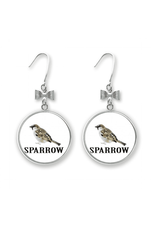 sparrows birds food watch bow earrings drop stud pierced hook