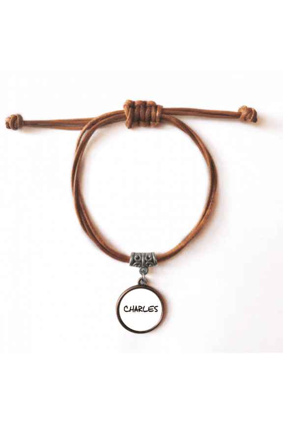 special handwriting english name charles bracelet leather hide wristband brown jewelry