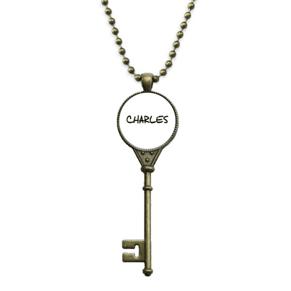 special handwriting english name charles key necklace pendant tray embellished chain