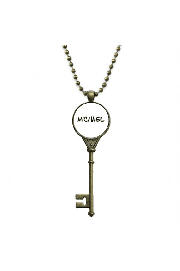 special handwriting english name michael key necklace pendant tray embellished chain
