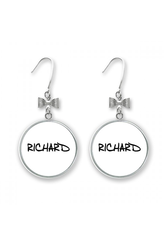 special handwriting english name richard bow earrings drop stud pierced hook