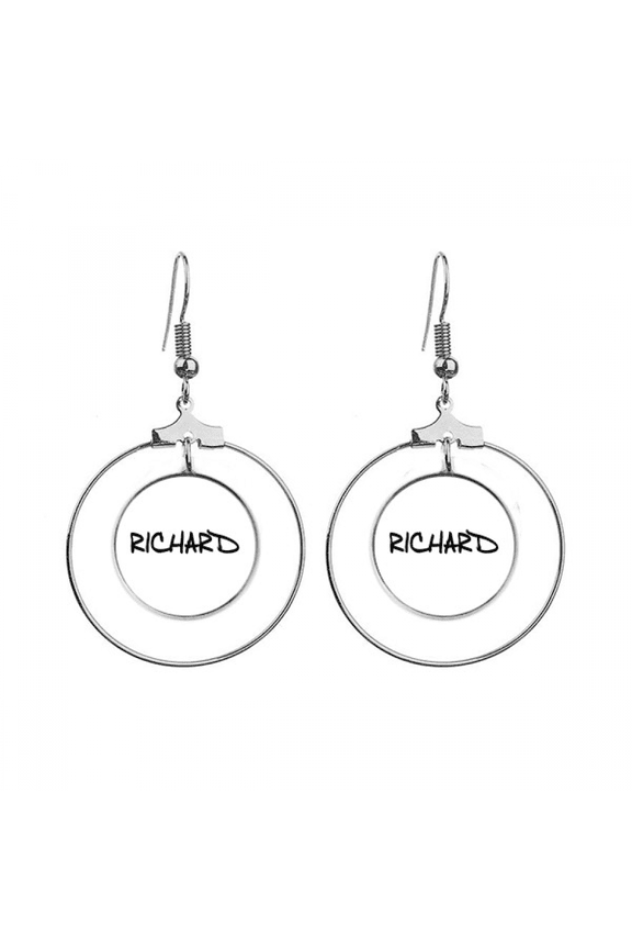 special handwriting english name richard earrings dangle hoop jewelry drop circle