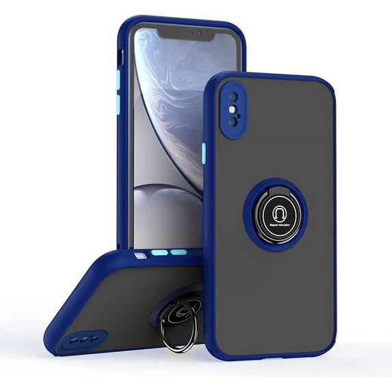 is specially designed for iPhone Xs Max Anti-fall,anti-fingerprint, built-in 360° rotating ring bracket solid and durable magnetic car phone case, suitable for iPhone Xs Max 6.5inches Male-Blue