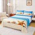 thumbnail image 1 of spefrowx Beach Starfish King Sheets for Teens, Turquoise Seaside Conch Seashell Sand Bedding, 4pcs, 1 Flat Sheet, 1 Fitted Sheet and 2 Pillowcases, 1 of 5