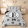 thumbnail image 1 of spefrowx Black Monogram E Full Size Comforter Sets for Kids, Kawaii Bowknot Stripe Love Heart Bedding Comforter Set, Black Reversible, 3pcs, 1 Comforter and 2 Pillowcases, 1 of 6