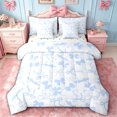 thumbnail image 1 of spefrowx Blue Bow Love Heart Queen Bedding for Kids, Gingham Buffalo Style Bedding Comforter Set Queen, Polka Dot Reversible, 7pcs, 1 of 6