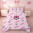 thumbnail image 1 of spefrowx Cartoon Bow Football Full Size Comforter Sets for Girls, Kawaii Ball Print Bedding Comforter Set, Pink Reversible, 3 Pieces, 1 Comforter and 2 Pillowcases, 1 of 6
