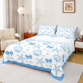 thumbnail image 1 of spefrowx Cartoon Coastal King Sheets for Kids, Blue Shell Starfish Bowknot Bedding, 4 Pieces, 1 Flat Sheet, 1 Fitted Sheet and 2 Pillowcases, 1 of 6
