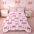 thumbnail image 1 of spefrowx Cartoon Princess Bow Queen Comforter Set for Girls, Pink Watercolor Stripe Comforter Sets Queen, Pink Reversible, 3-Piece, 1 Comforter and 2 Pillowcases, 1 of 6