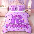 thumbnail image 1 of spefrowx Cartoon Princess R Twin Bedding for Girls, Purple Star Bowknot Print Bedding Comforter Set, Stars Reversible, 7 Pieces, 1 of 6