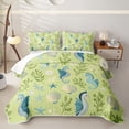 thumbnail image 1 of spefrowx Cartoon Seahorse Quilt King for Girls Boys, Green Seaweed Shell Starfish King Coverlet Set, 3-Piece, 1 of 7