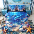 thumbnail image 1 of spefrowx Cartoon Underwater Dolphin Twin Bedding, Blue Coral Seashell Starfish Bedding Comforter Set, Navy Reversible, 7 Pieces, 1 of 6