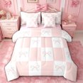 thumbnail image 1 of spefrowx Checkerboard Bowknot King Bedding, Pink Minimalist Print King Bed in a Bag, Pink Reversible, 7pcs, 1 of 6