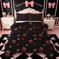 thumbnail image 1 of spefrowx Cherry Leopard Print Bow Queen Comforter Set for Teens, Cartoon Princess Crown Comforter Sets Queen, Black Reversible, 3-Piece, 1 Comforter and 2 Pillowcases, 1 of 6