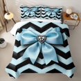thumbnail image 1 of spefrowx Chic Blue Bow Quilt King for Teens, Black Simple Zebra Heart Print King Coverlet Set, 3 Pieces, 1 of 7