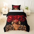 thumbnail image 1 of spefrowx Chic Red Peony Girl Twin Duvet Cover for Teens, Cheetah Animal Print Twin Bedding, Black Reversible, 2 Pieces, 1 Duvet Cover and 1 Pillowcase, 1 of 6