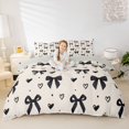 thumbnail image 1 of spefrowx Cool Black Bow Duvet Cover Queen for Girls, Beige Heart Polka Dot Queen Bedding, Gray Reversible, 3-Piece, 1 Duvet Cover and 2 Pillowcases, 1 of 6