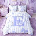 thumbnail image 1 of spefrowx Coquette Letter E Print Full Size Bedding Sets for Girls, Stripe Bowknot Monogrammed Full Size Bed in a Bag, Stars Reversible, 7pcs, 1 of 6