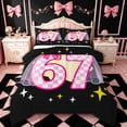 thumbnail image 1 of spefrowx Coquette Number 67 Queen Comforter Set for Girls, Pink Checker Bow Star Comforter Sets Queen, Black Reversible, 3pcs, 1 Comforter and 2 Pillowcases, 1 of 6