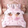 thumbnail image 1 of spefrowx Cute Ballet Girls Twin Bedding for Kids, Pink Inspirational Bow Butterfly Bedding Comforter Set, Pink Reversible, 7-Piece, 1 of 6
