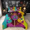 thumbnail image 1 of spefrowx Cute Black Girl Art Full Size Comforter Sets for Kids, Purple Lollipop Butterfly Bedding Comforter Set, Black Reversible, 3-Piece, 1 Comforter and 2 Pillowcases, 1 of 6