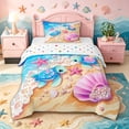 thumbnail image 1 of spefrowx Cute Cartoon Turtle Twin Comforter Sets, Cyan Heart Seashell Pearl Bedding Set, Polka Dot Reversible, 2-Piece, 1 Comforter and 1 Pillowcase, 1 of 6