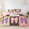 thumbnail image 1 of spefrowx Cute Fashion Leopard Print Bow Bedding for Kids, Vintage Patchwork Duvet Cover Full, Pink Reversible, 3pcs, 1 Duvet Cover and 2 Pillowcases, 1 of 6