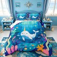 thumbnail image 1 of spefrowx Cute Narwhal Queen Comforter Set for Kids, Blue Underwater Coral Fish Print Comforter Sets Queen, Polka Dot Reversible, 3-Piece, 1 Comforter and 2 Pillowcases, 1 of 6