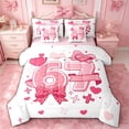 thumbnail image 1 of spefrowx Cute Number 67 Twin Bedding for Girls, Pink Polka Dot Bow Heart Bedding Comforter Set, Pink Reversible, 7pcs, 1 of 6
