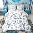 thumbnail image 1 of spefrowx Cute Seashell Bow Queen Bedding for Kids, Blue Starfish Conch Nautical Bedding Comforter Set Queen, Reversible, 7pcs, 1 of 6