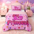 thumbnail image 1 of spefrowx Dreamy Princess L Letter Twin Comforter Sets for Kids, Kawaii Cartoon Stars Bow Bedding Set, Pink Reversible, 2-Piece, 1 Comforter and 1 Pillowcase, 1 of 6