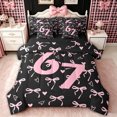 thumbnail image 1 of spefrowx Fashion Number 67 Print Queen Bedding for Teens, Black Pink Bow Bedding Comforter Set Queen, Black Reversible, 7pcs, 1 of 6