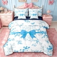 thumbnail image 1 of spefrowx Floral Blue Bow Queen Bedding for Girls, Spring Flower Plant Bedding Comforter Set Queen, Navy Reversible, 7 Pieces, 1 of 6